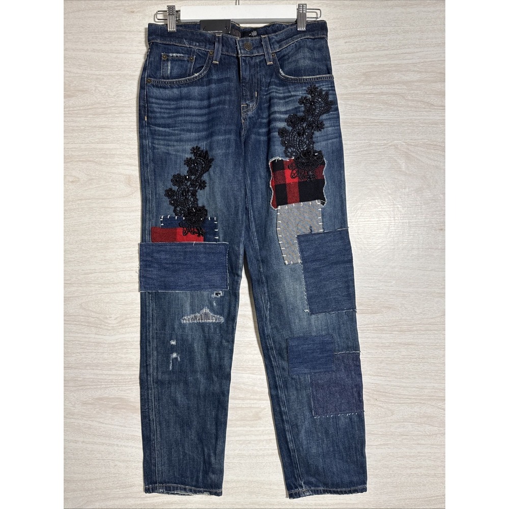 Lauren Ralph Lauren relaxed taper jeans Patchwork Intricate Embellishment Sz 00